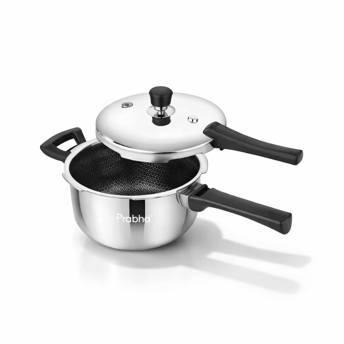 Prabha Stainless Steel Pressure Cooker Outer Lid 3 Litre | Tri-Ply Hexa Cube Non-Stick Cookers Manual | Kitchen Cookware Pots & Pans | ISI Certified Fast & Safe Healthy Cooking | Gas & Induction