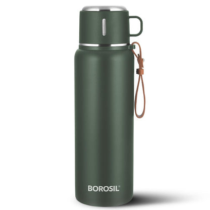 Borosil Hydra Cruise Stainless Steel 900 ml Water Bottle | Double Wall Vacuum Insulated, Flask | 17 Hours Hot & 20 Hours Cold | Leakproof, BPA Free | 1 Year Warranty, Green