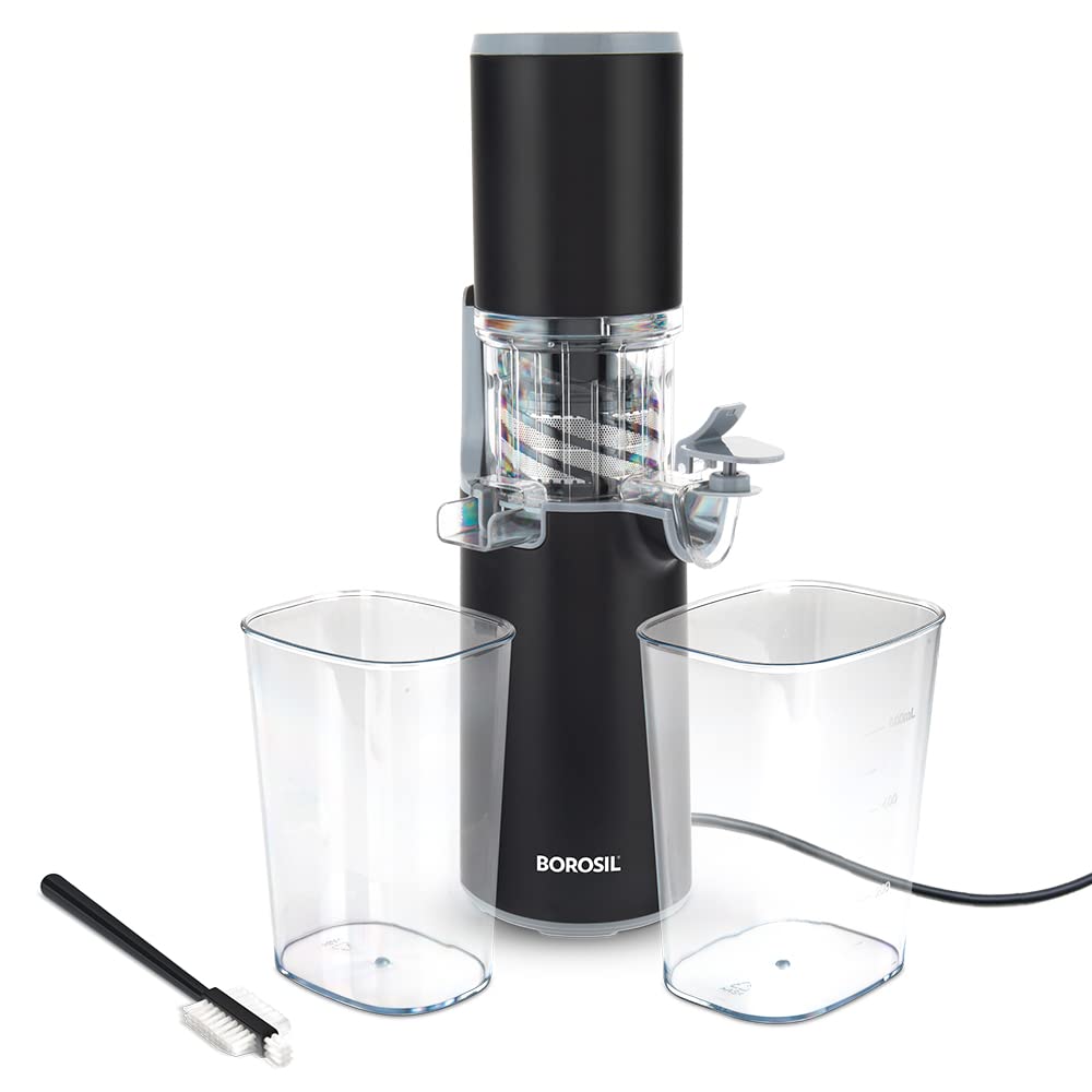 Borosil Easy 130W Cold Press Slow Juicer, Compact & Portable, Black