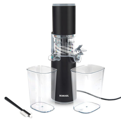 Borosil Easy 130W Cold Press Slow Juicer, Compact & Portable, Black