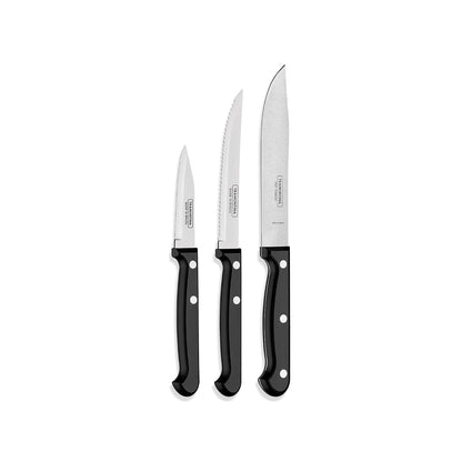TRAMONTINA Ultracorte Set of 3 Knives | Stainless Steel Knife| Vegetable | Fruit | Kitchen | Antimicrobial | Polypropylene Handle | 5 Year Warranty