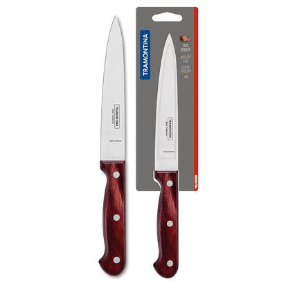 TRAMONTINA Polywood 15.2cm / 6" Utility Knife | Stainless Steel Blade | Multi-Purpose Kitchen Knife | Straight/Plain Edge | Treated Wooden Handle | Impact & Heat Resistant | 5 Yr Warranty