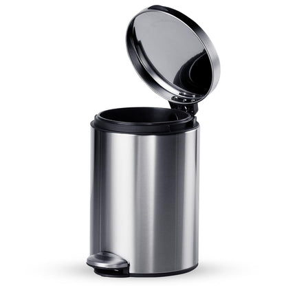 TRAMONTINA 5 Litre Stainless Steel Step Dustbin | Fingerprint-Resistant Finish | Soft-Close Lid | Removable Inner Bucket | Round Trash Can for Home, Office & Hospitality