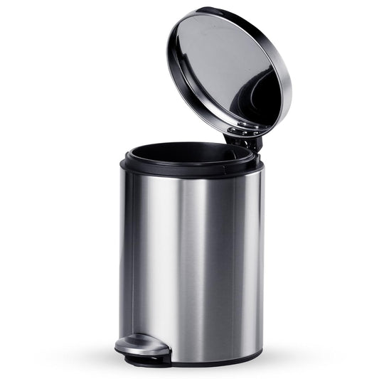 TRAMONTINA 5 Litre Stainless Steel Step Dustbin | Fingerprint-Resistant Finish | Soft-Close Lid | Removable Inner Bucket | Round Trash Can for Home, Office & Hospitality
