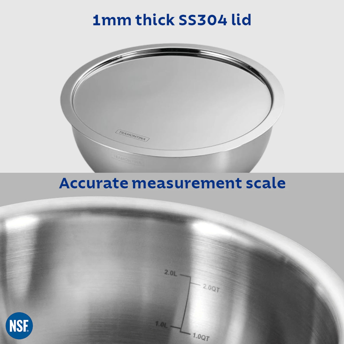 TRAMONTINA Aeion 20 cm TriPly Stainless Steel Tasla with Lid – 2.3L w/Measuring Scale, Non-Toxic, Induction Ready, NSF Certified, Superior Heat Retention & Even Heating, Serve 1-2, 10 Years Warranty