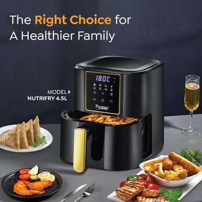 Prestige Nutrifry 4.5L Digital Air Fryer| 80% less Oil Consumption | 8 Preset Menu | Fry, Grill, Roast, Bake, Reheat | Digital Display | 1200 Watts | Easy to Clean | 1Y Warranty | ISI Certified