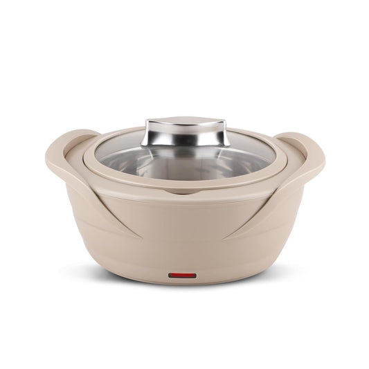 Jaypee Plus Power Serve Inner Stainless Steel Electric Casserole with Glass Lid, 1500 ml, Removable Steel Bowl for Easy Cleaning |Food Grade Serving Set | Hot Pot | Ideal for Serving Warm Dish, Beige