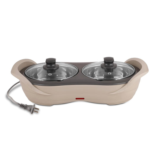 Jaypee Plus 1150 ml +1150 ml Stainless Steel Electric Casserole Set | Shockproof, Rustproof | 2 in 1 Electric Bowl for Food Warmer & Buffet Server - (Beige)