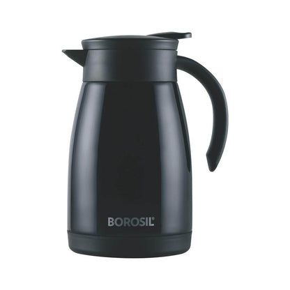 Borosil Stainless Steel Teapot with Handle | Double Wall Vacuum Insulated Thermosteel Carafe | BPA Free Jug for Tea/Coffee & Juice | 18 Hours Hot & 24 Hours Cold | 1 Year Warranty (Black, 750ml)