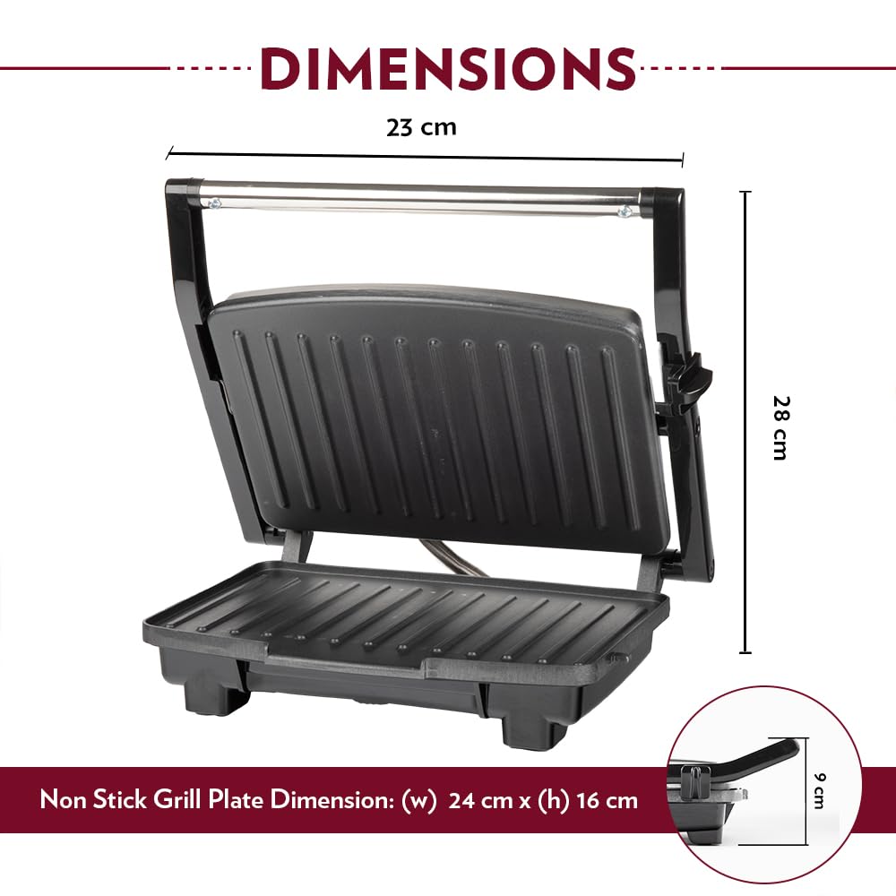 Borosil Elite Prime 1000W Grill Sandwich Maker, Makes 2 Sandwiches, Silver