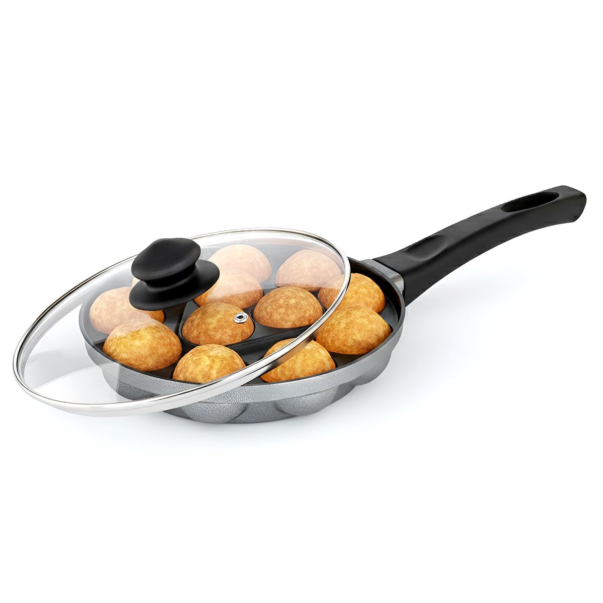 Prestige Omega Select Plus Non-Stick Paniyarakkal with lid (Appe Maker)|12 pits| 20cm|Residue Free Coating |Metal Spoon Friendly