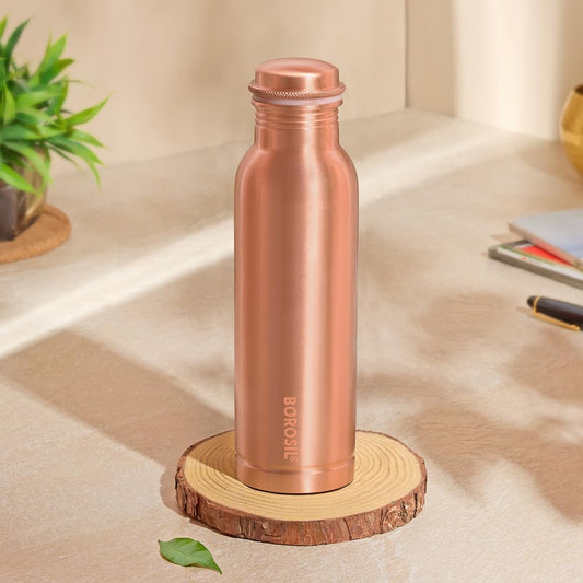 Borosil 600 ml Thirtha Copper Bottle, 100% Pure Copper, BPA Free & Leakproof with Anti-Oxidant Properties of Copper Bottle for Home, School & Office