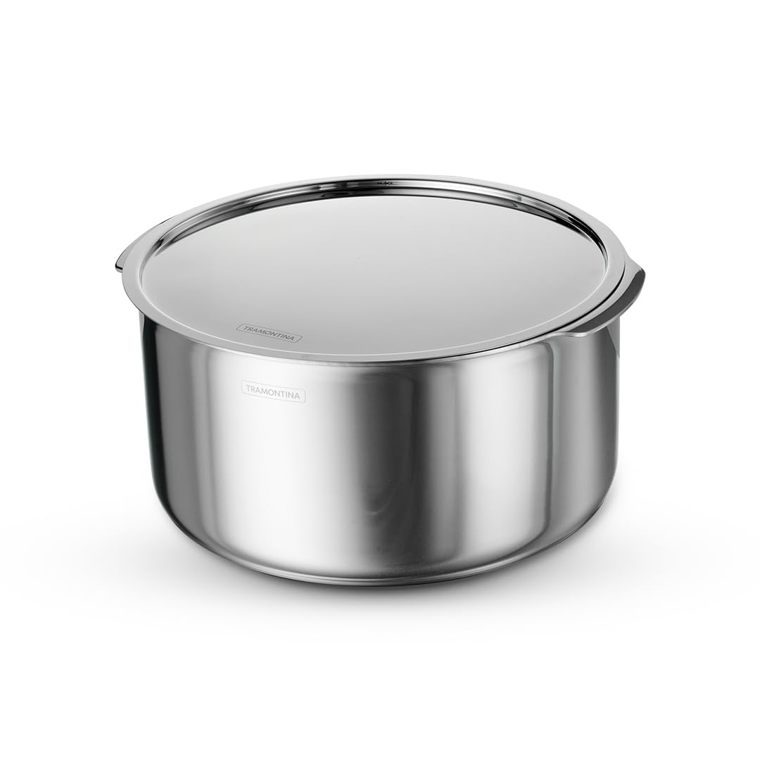 Tramontina Aeion Triply 24cm / 5.3 L Stainless Steel Tope with Lid | Healthy, Non Toxic Topia | Extended Grip | Steel Bhagona | Tapeli | Boiling Milk/Water Patila | NSF Certified | 10 Year Warranty