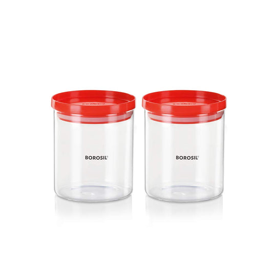 Borosil Stack N Store Storage Jar (600 ml x 2) with Stackable Lid | Made in India Borosilicate Glass Dishwasher Safe Container for Kitchen | Airtight Multipurpose Kitchen Organizer for Cookie, Spices