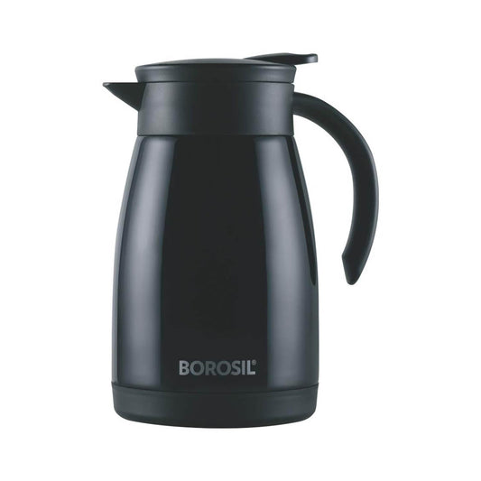 Borosil Stainless Steel Teapot with Handle | Double Wall Vacuum Insulated Thermosteel Carafe | BPA Free Jug for Tea/Coffee & Juice | 18 Hours Hot & 24 Hours Cold | 1 Year Warranty (Black, 1.5L)
