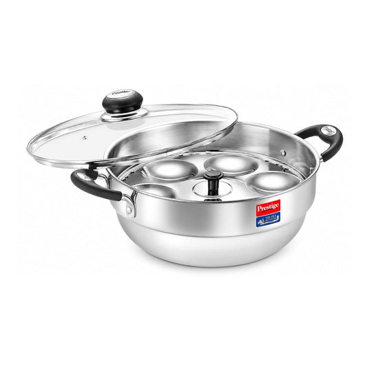 Prestige Triply Splendor 28cm Multikadai with Glass Lid, Idli Plates-2U, Mini Idli Plate-1U, Dhokla Plate-1U Silver|Works On Gas and Induction|Even Heat Distribution|10 Years Warranty