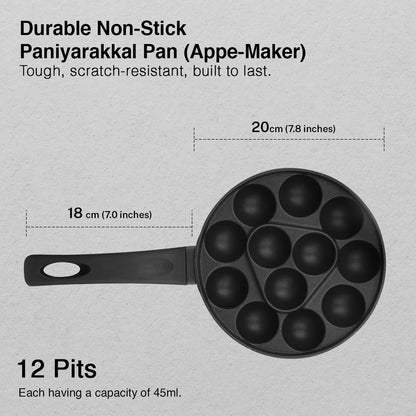 Prestige Omega Select Plus Non-Stick Paniyarakkal with lid (Appe Maker)|12 pits| 20cm|Residue Free Coating |Metal Spoon Friendly