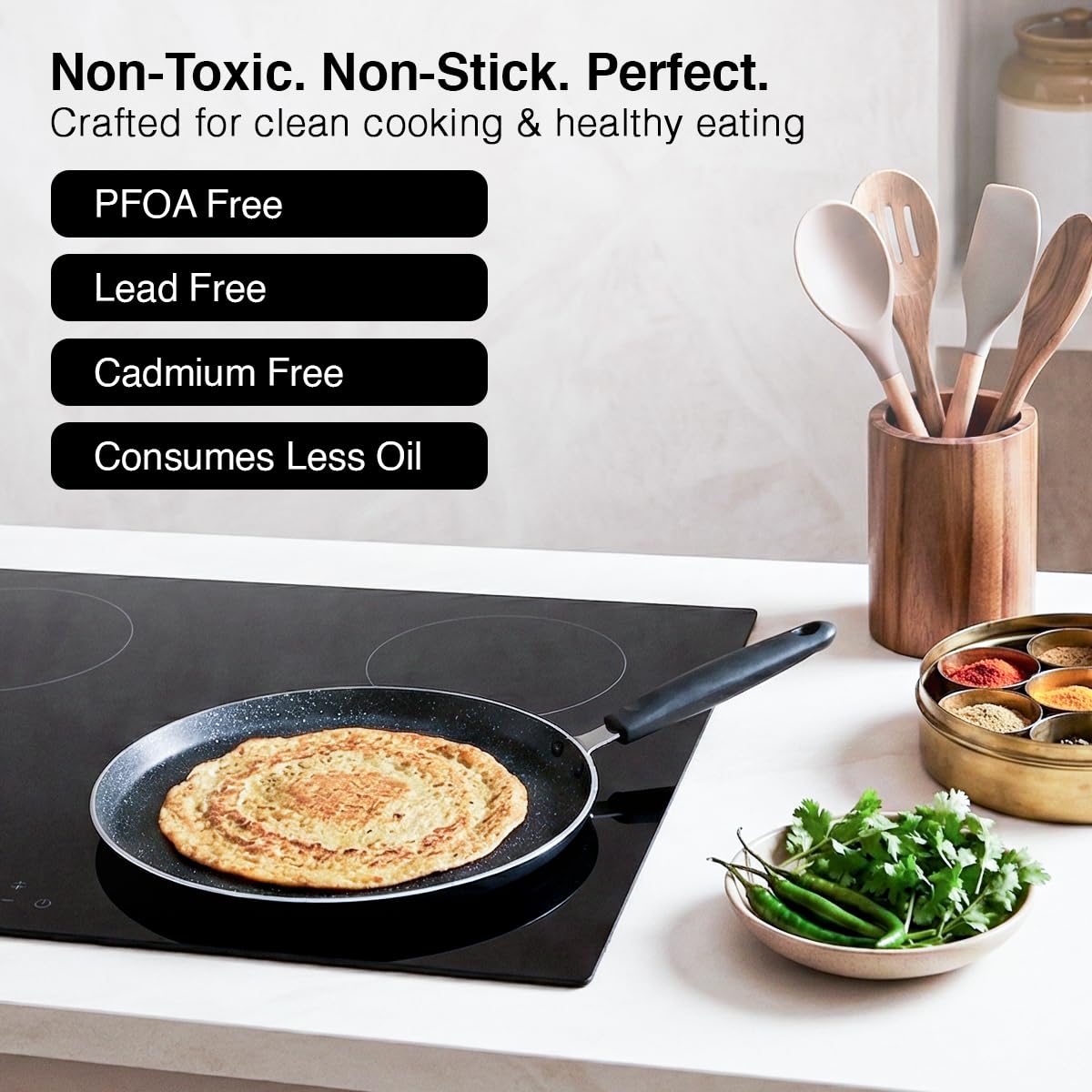 Prestige Omega Deluxe 25cm Granite Dosa Tawa|Non-Stick with 5 Layers Coating|Dishwasher Safe|Stainfree Interior|Gas & Induction Compatible|2 Years warrnty