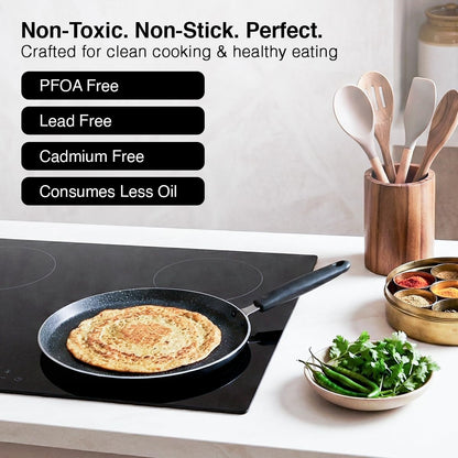 Prestige Omega Deluxe 25cm Granite Dosa Tawa|Non-Stick with 5 Layers Coating|Dishwasher Safe|Stainfree Interior|Gas & Induction Compatible|2 Years warrnty