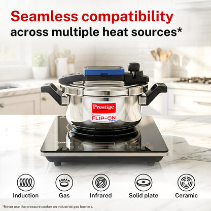 Prestige 2L Svachh FLIP-ON Mini Stainless Steel Pressure Cooker with glass lid|Innovative lock lid with spillage control|Gas & Induction compatible|5 years warranty|Silver