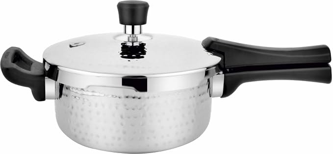 Prabha Stainless Steel Pressure Cooker 3.5 Litres Outer Lid | Tri-Ply Whizz Hammered Cooker | Kitchen Cookware Pots & Pans | ISI Certified | Fast & Safe Healthy Cooking | Gas & Induction