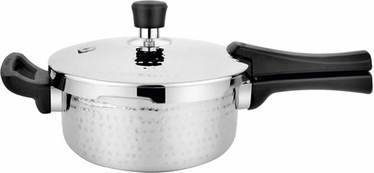 Prabha Stainless Steel Pressure Cooker 3.5 Litres Outer Lid | Tri-Ply Whizz Hammered Cooker | Kitchen Cookware Pots & Pans | ISI Certified | Fast & Safe Healthy Cooking | Gas & Induction