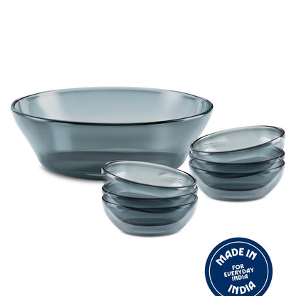 Borosil 7pc India’s First Coloured Pudding Set | 190ml x 6pc + 800ml x 1pc | Made in India Borosilicate Glass Bowl Set | Microwave, Dishwasher Safe & Scratch-Resistant | Crockery for Gifting & Dining