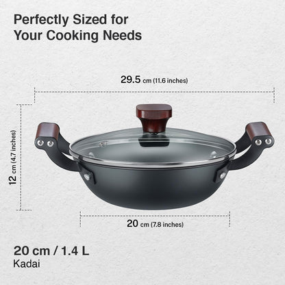 Prestige Castlite Patterned Enamel Coated Cast Iron Kadai 20cm/1.4L | High Heat Retention, Rust-Proof | Gas & Induction Compatible | Low-Oil Cooking | Stay-Cool Handles | Easy Clean | 15Y Warranty
