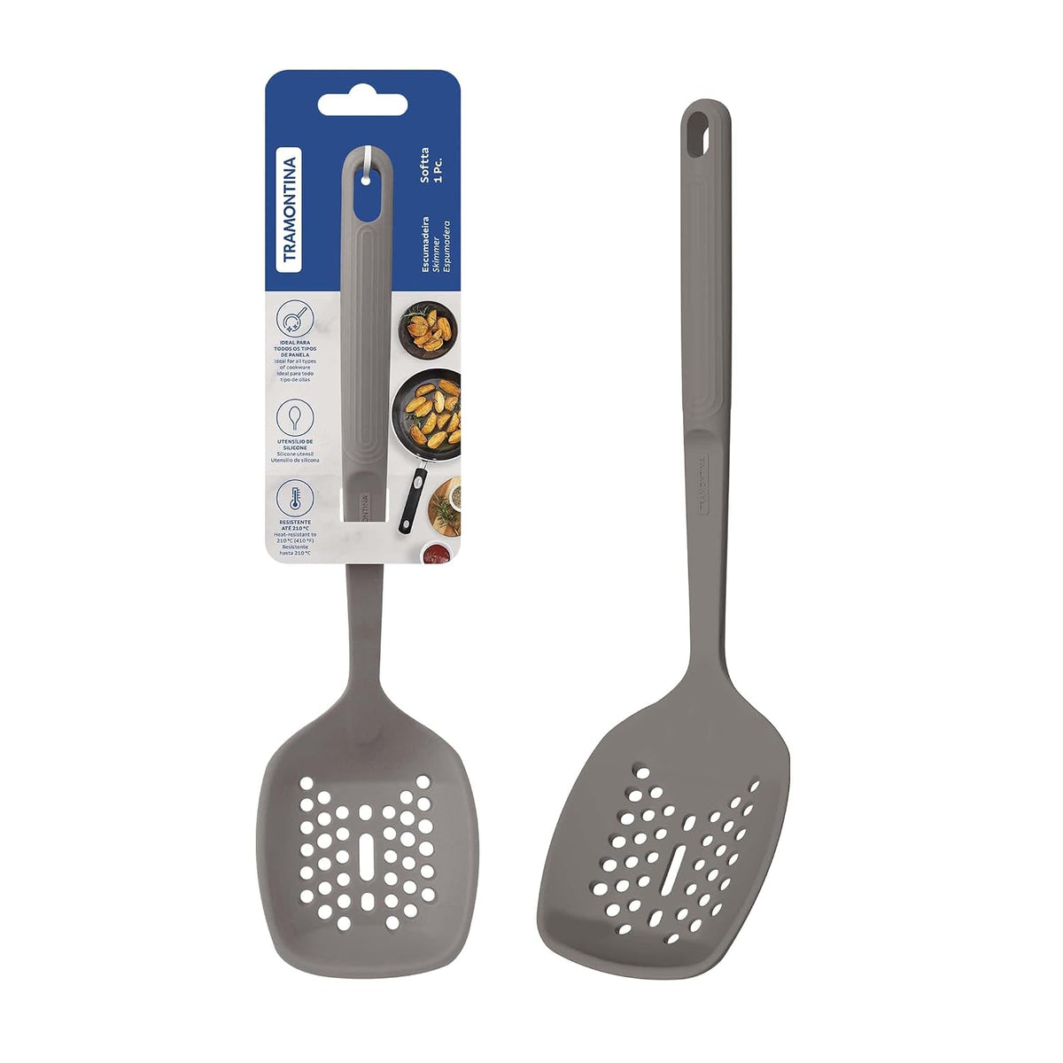 Tramontina Softta Grey Silicone Skimmer – Heat‑Resistant to 210°C – Safe for Nonstick & Ceramic Cookware – Perfect for Frying, Skimming & Serving