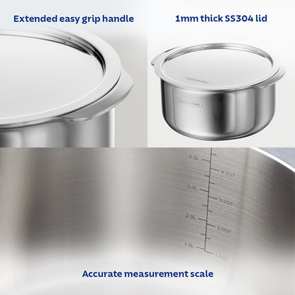 Tramontina Aeion Triply 28cm / 8.7 L Stainless Steel Tope with Lid | Healthy, Non Toxic Topia | Extended Grip | Steel Bhagona | Tapeli | Boiling Milk/Water Patila | NSF Certified | 10 Year Warranty