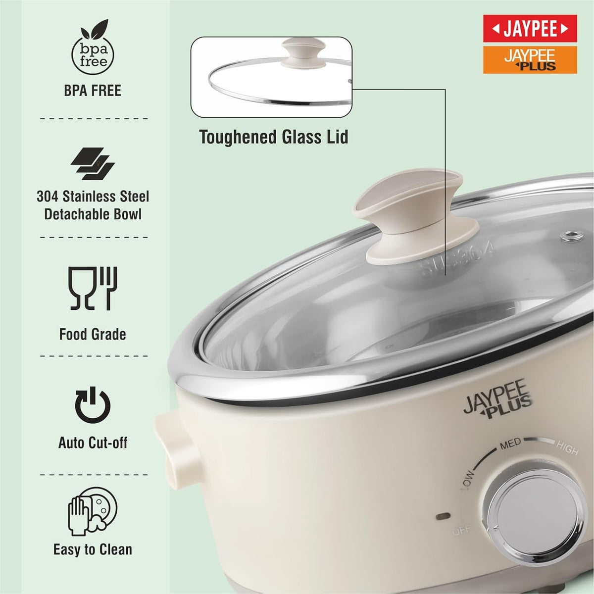 Jaypee Plus Food worxx Electrical Casserole Chafing Dish,4000 ml,Ivory | Inner Stainless Steel Removable Bowl Food Warmer & Buffet Server |3 in 1 Electiric Bowl for Cooking, Serving & Reheating Food