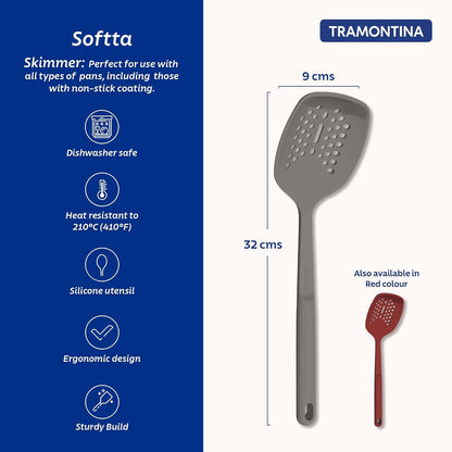 Tramontina Softta Grey Silicone Skimmer – Heat‑Resistant to 210°C – Safe for Nonstick & Ceramic Cookware – Perfect for Frying, Skimming & Serving