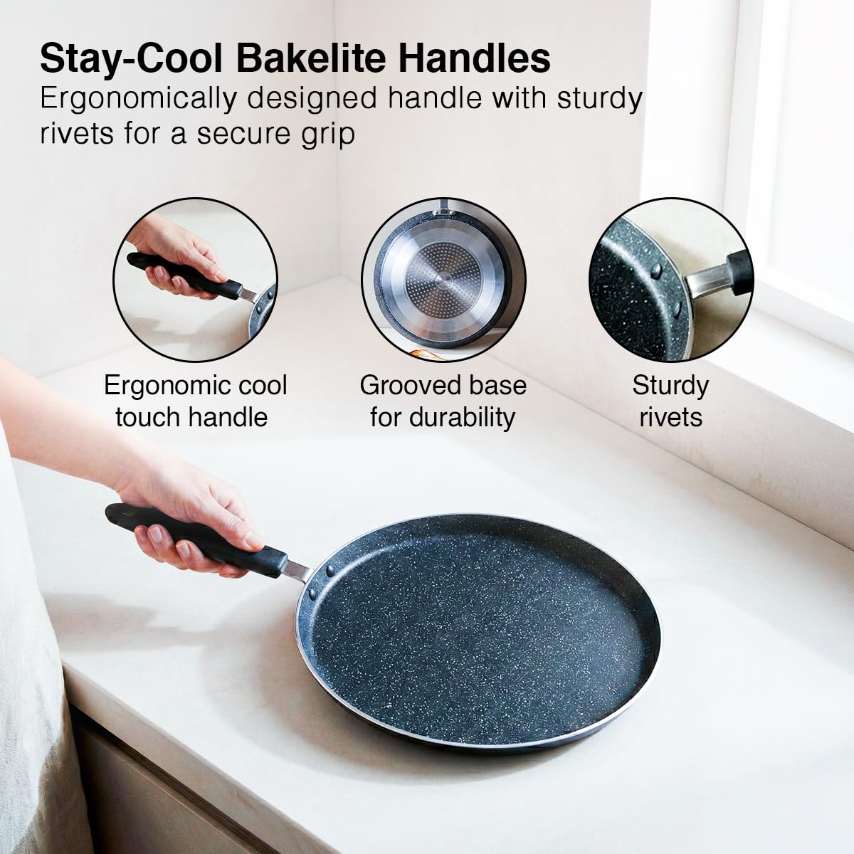 Prestige Omega Deluxe Granite Dosa Tawa, 280 mm, Black, Nonstick Aluminium