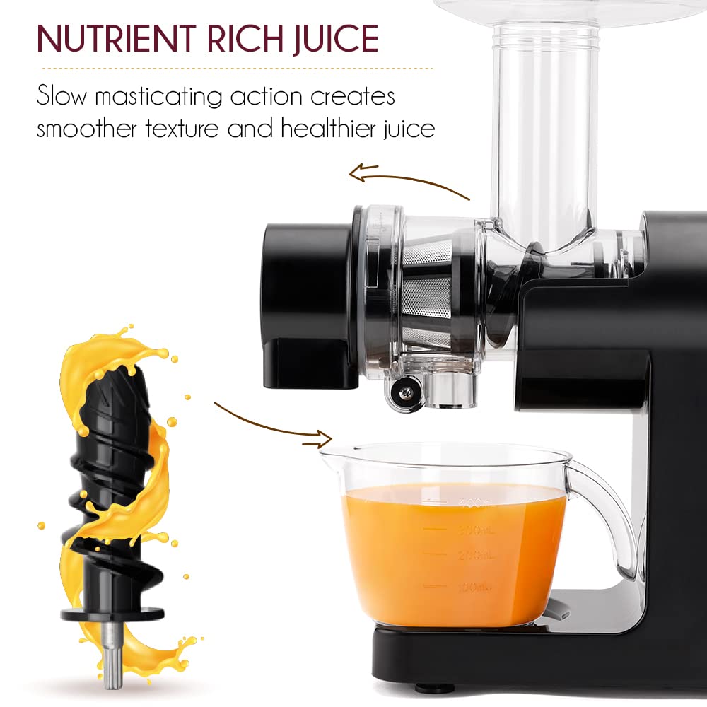 Borosil Nutririch 200W Cold Press Slow Juicer | 800ml Pulp Collector with 400ml Juice Container | Portable Juicer for Maximum Juice Extraction | Low Noise | Overheat & Safety Protection