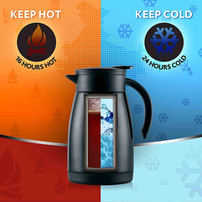 Borosil Stainless Steel Teapot with Handle | Double Wall Vacuum Insulated Thermosteel Carafe | BPA Free Jug for Tea/Coffee & Juice | 18 Hours Hot & 24 Hours Cold | 1 Year Warranty (Black, 750ml)