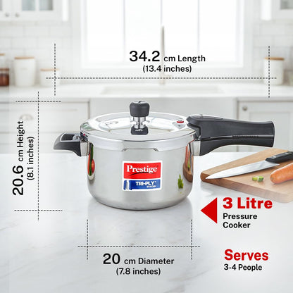 Prestige 3 Litre TRIPLY Svachh Outer Lid Pressure Cooker | Deep Lid for Spillage Control | Gas & Induction Compatible | Gasket Release System | Visual Pressure Indicator | 5Y Warranty | ISI