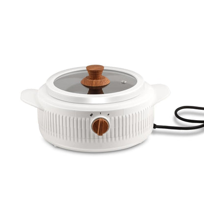 Jaypee Plus Electric CookSmart Casserole with Teflon NonStick Coating Bowl for Reheating & Cooking, Serving Casserole Wooden Finish Lid & Regulator Knob Toughened Glass Lid, 1500 ml, White