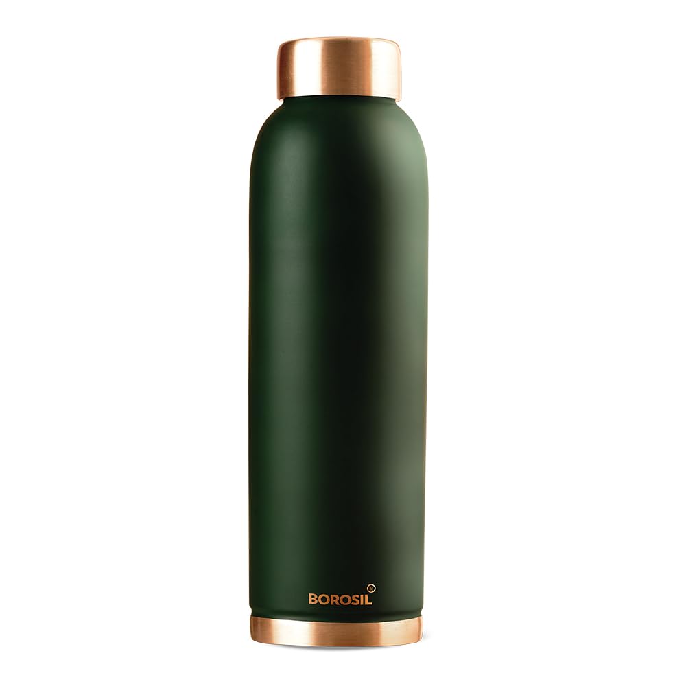 Borosil 1L Colour Copper Bottle for Office, Home, College & School (Green)