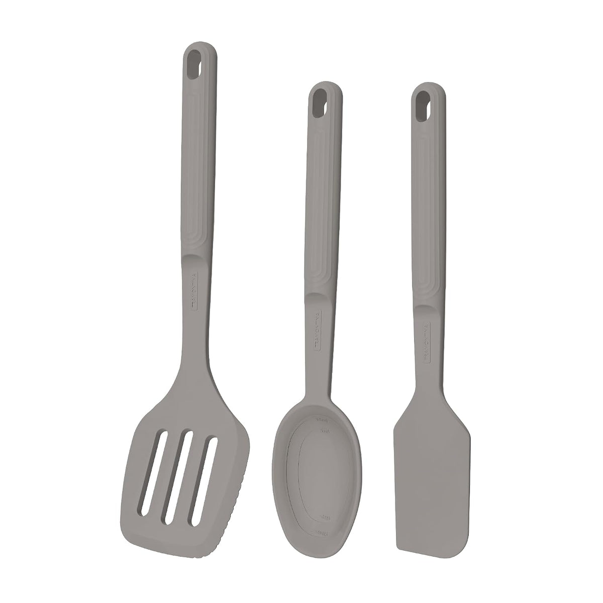 Tramontina Softta Silicone Kitchen Tools Set of 3 (Grey) – Turner, Spatula & Spoon – Heat Resistant up to 210°C – Safe for Nonstick & Ceramic Cookware