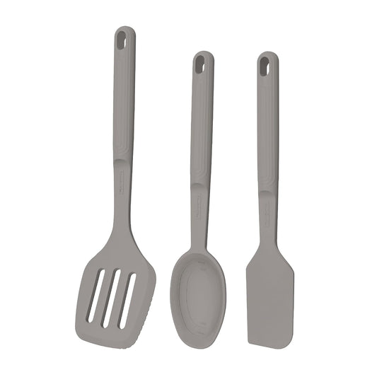Tramontina Softta Silicone Kitchen Tools Set of 3 (Grey) – Turner, Spatula & Spoon – Heat Resistant up to 210°C – Safe for Nonstick & Ceramic Cookware