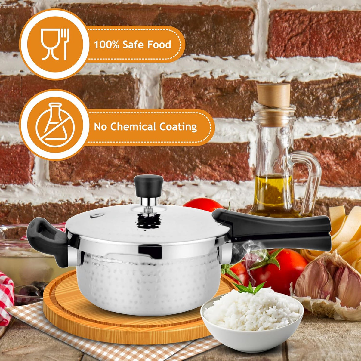Prabha Stainless Steel Pressure Cooker 3.5 Litres Outer Lid | Tri-Ply Whizz Hammered Cooker | Kitchen Cookware Pots & Pans | ISI Certified | Fast & Safe Healthy Cooking | Gas & Induction