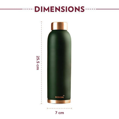 Borosil 1L Colour Copper Bottle for Office, Home, College & School (Green)