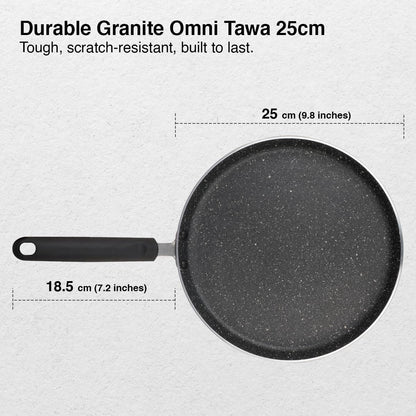 Prestige Omega Deluxe 25cm Granite Dosa Tawa|Non-Stick with 5 Layers Coating|Dishwasher Safe|Stainfree Interior|Gas & Induction Compatible|2 Years warrnty