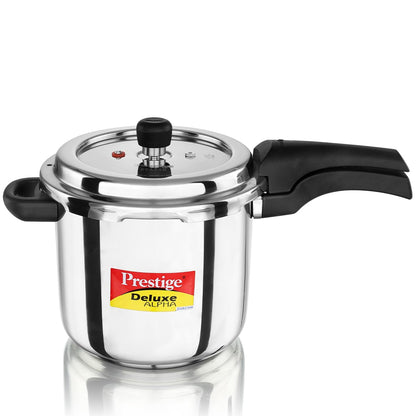 Prestige 5.5 Litre Stainless Steel Deluxe Alpha Svachh Outerlid Pressure Cooker |Deep lid for spillage control|10 years warranty|Gas & Induction compatible|Gasket release system|ISI Certified