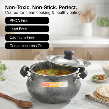 Prestige Omega Select Plus Non Stick Mini Handi with Ss Lid,Aluminium,Black,2.5 Liter