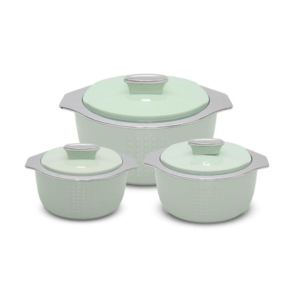JAYPEE FINEDINE Inner Stainless Steel Casserole Set of 3 with Lockable Lid, 1000+1500+2000 ml, BPA Free Insulated Casserole Set|Food Grade Serving Set| Ideal for Warm Fresh Food & Chapatti, Green