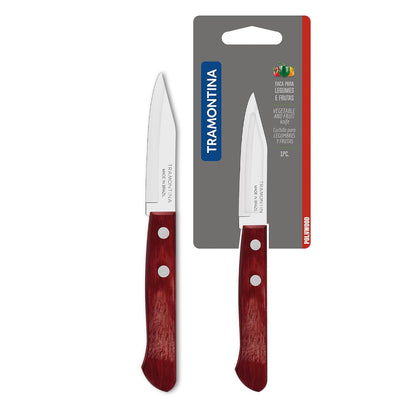 TRAMONTINA Polywood 7.6cm / 3" Stainless Steel Blade Vegetable & Fruit Knife | Vegetable Knife | Fruit Knife | Plain/Straight Edge | Treated Wooden Handle | Impact & Heat Resistant | 5 Yr Warranty