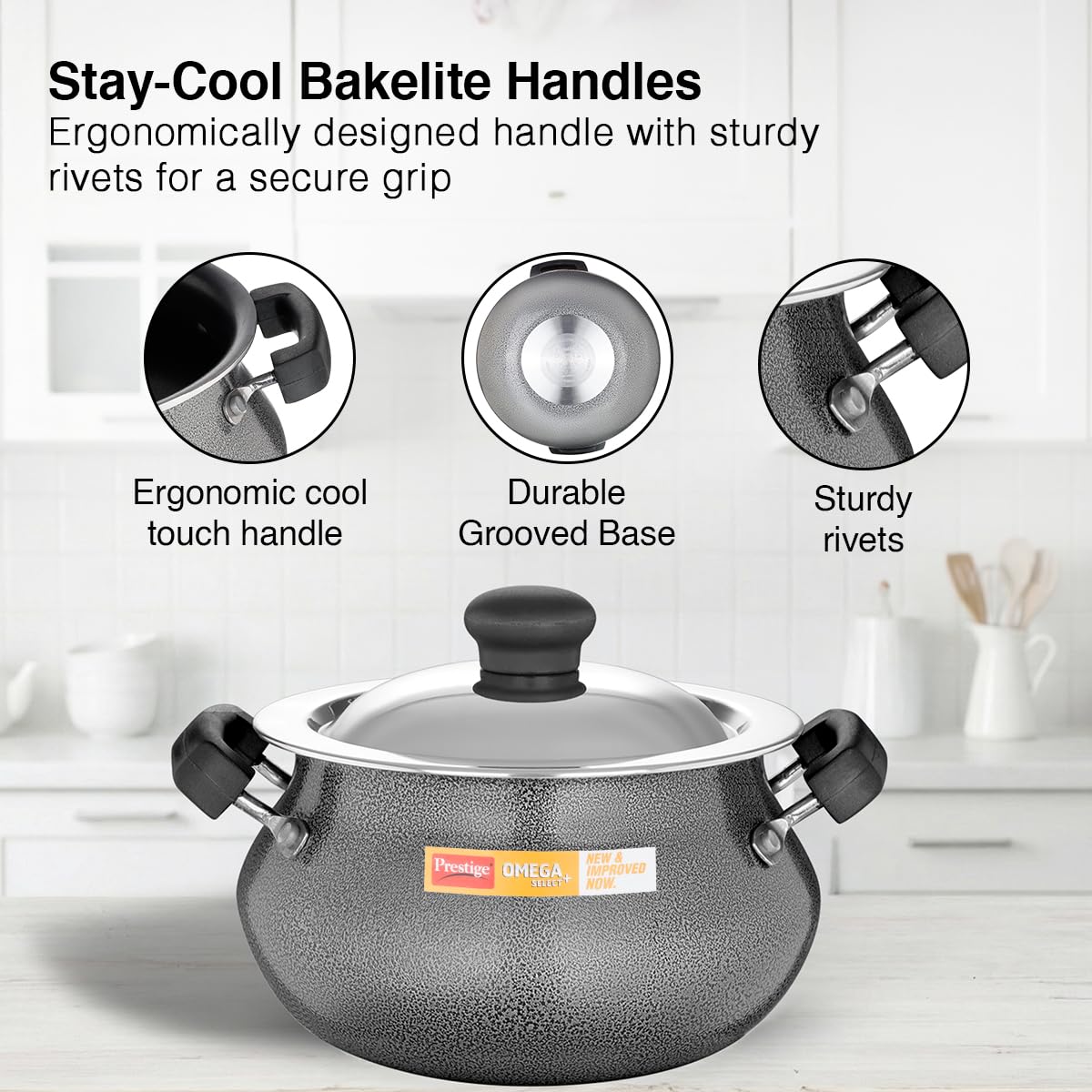Prestige Omega Select Plus Non Stick Mini Handi with Ss Lid,Aluminium,Black,2.5 Liter