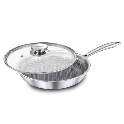 Prestige 20cm/1.0L Tri-Ply Stainless Steel Hexamagic Fry Pan with Lid|Honeycomb Structure|Durability of Triply|Metal Spoon Friendly|Gas & Induction Compatible|Dishwasher Safe|Low Oil Consumption|Grey