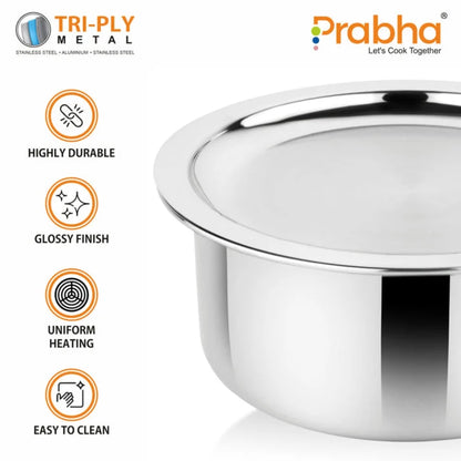 Prabha Elante Tri-ply Tope With Lid 24 CM